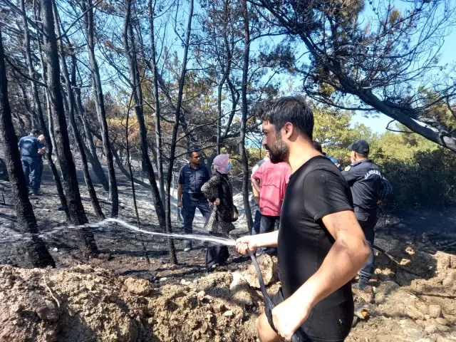 Yusuf Güney, Bozcaada'daki yangın söndürme çalışmalarına katıldı