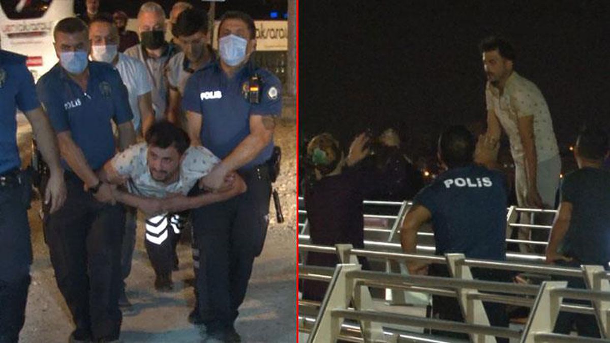 Üst geçitte korku dolu anlar! Yaptığı işin parasını alamayan genç adam intihara kalkıştı