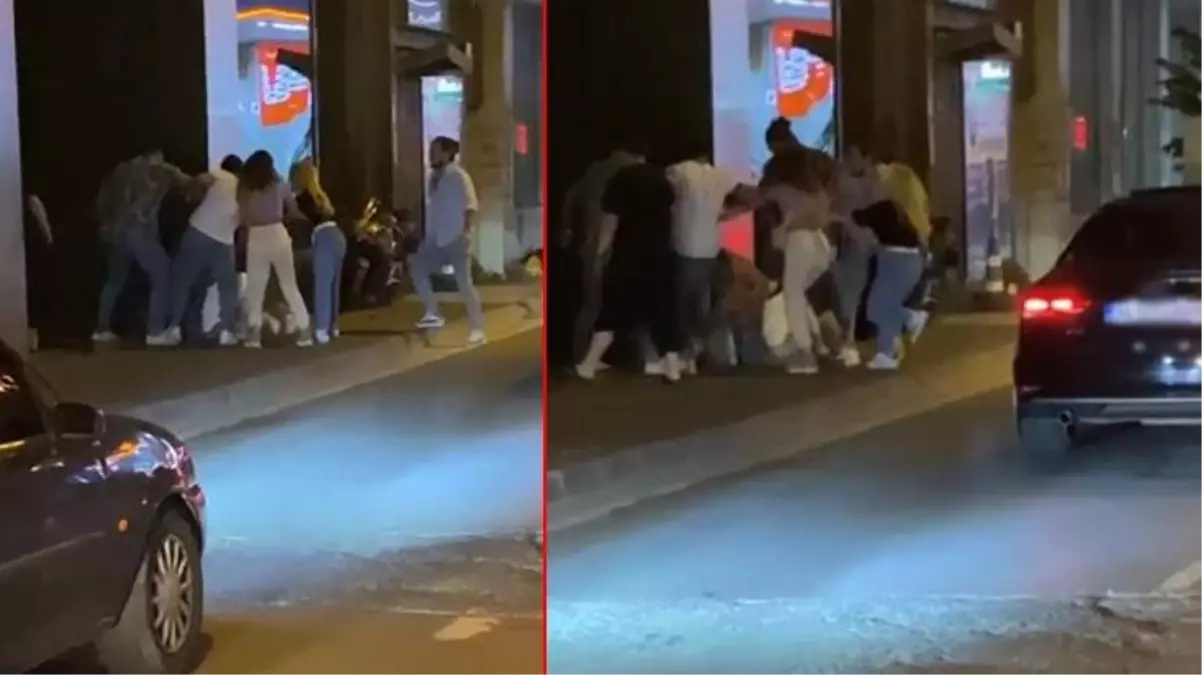 İki grup arasındaki kavgayı ayırmak isteyen kadınlar, yumrukların hedefi oldu! O anlar saniye saniye kamerada