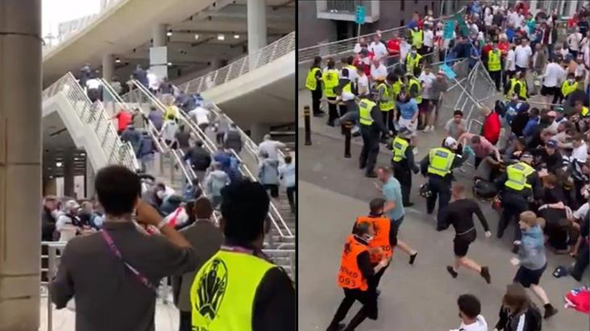 Dev final öncesi skandal görüntüler! İngiliz taraftarlar bariyerleri yıkıp stada akın etti