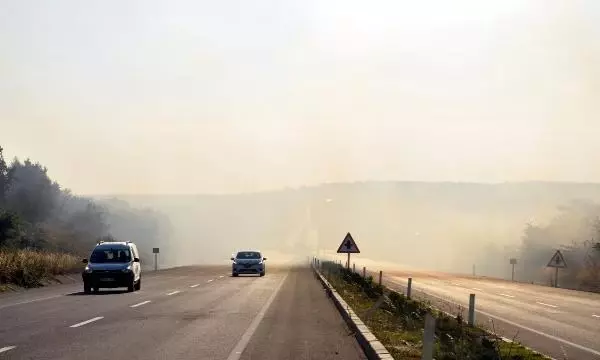 KARGANIN ELEKTRİK TELLERİNE ÇARPARAK DÜŞTÜĞÜ TARLADA YANGIN ÇIKTI; KARA YOLU ULAŞIMA KAPANDI