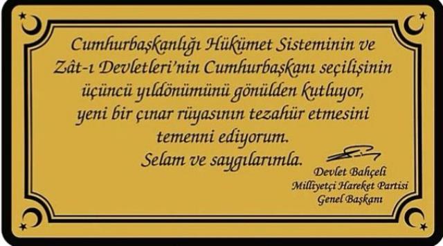 MHP Genel Başkanı Bahçeli, Cumhurbaşkanı Erdoğan'a çınar fidanı hediye etti