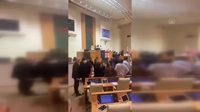 Gürcistan'da göstericilerin basın mensuplarını darbetmesi parlamentoda kavgaya neden oldu