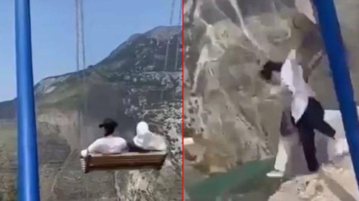 Rusya'da iki kadın uçurumun kenarındaki salıncaktan düştü! O anlar kamerada