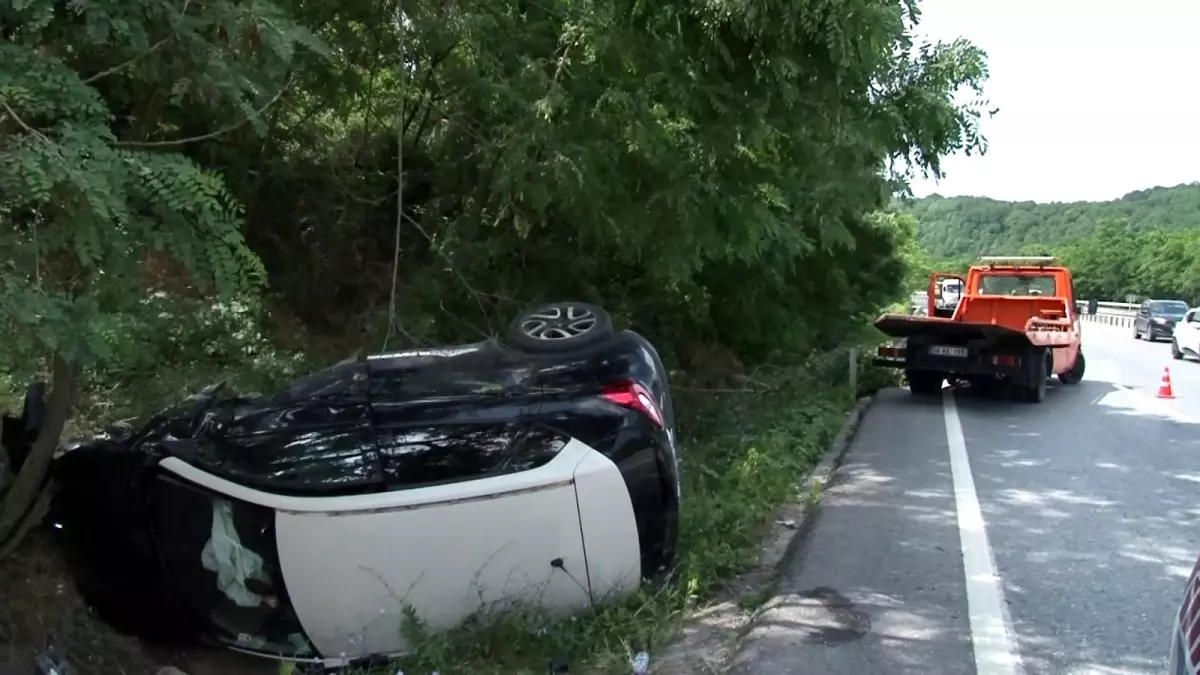 Şile yolunda kontrolden çıkan otomobil takla atıp ağaçlık alana daldı: 1 yaralı