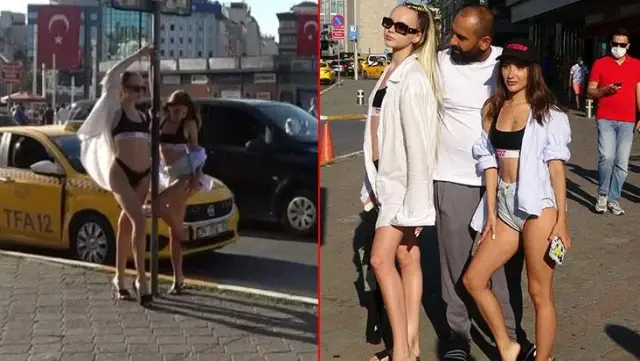 Bikinili pozlarıyla Taksim Meydanı'nı podyuma çevirdiler! Yabancı uyruklu kadınlar, meraklı bakışlara aldırmadan fotoğraf çektirdi