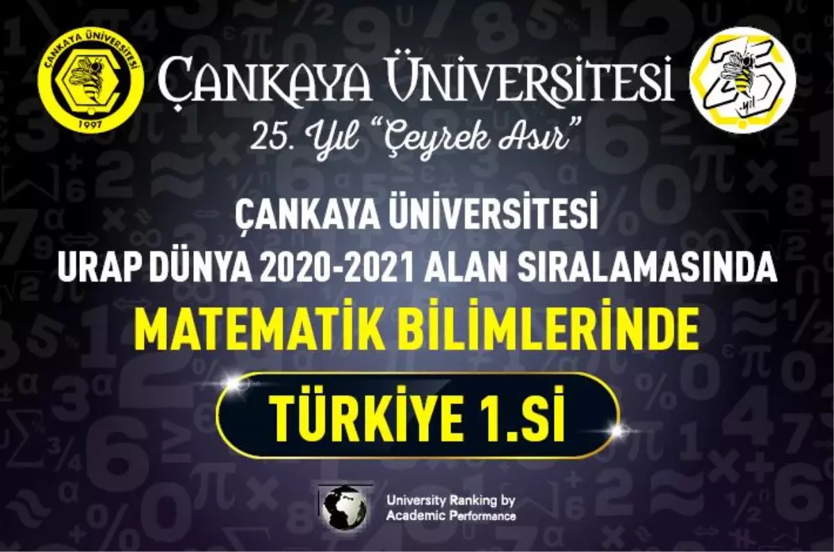 ÇANKAYA ÜNİVERSİTESİ, MATEMATİK ALANINDA TÜRKİYE 1'İNCİSİ OLDU