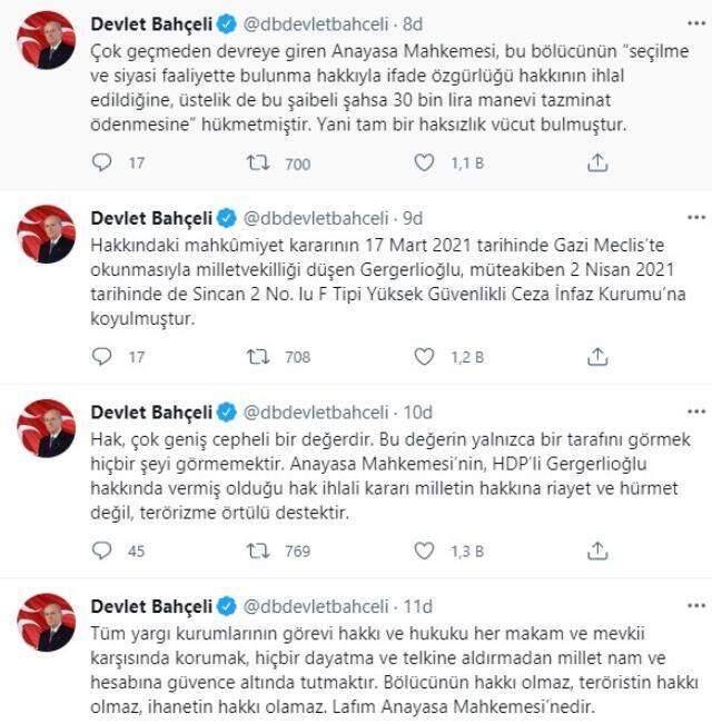 Son Dakika! MHP lideri Bahçeli'den AYM'nin HDP'li Gergerlioğlu kararına sert tepki: Hak ihlali kararı terörizme destektir