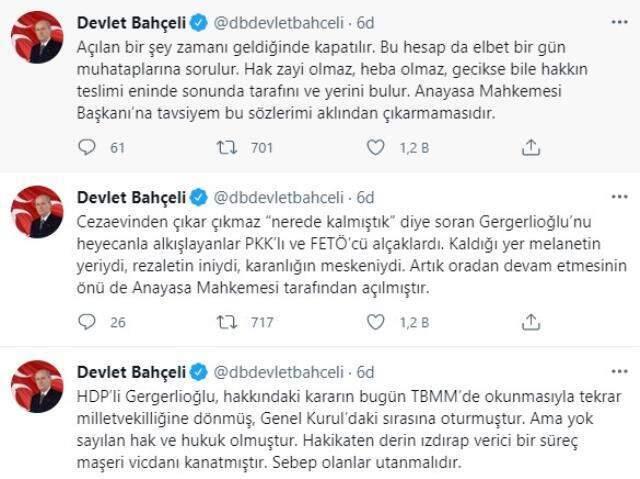 Son Dakika! MHP lideri Bahçeli'den AYM'nin HDP'li Gergerlioğlu kararına sert tepki: Hak ihlali kararı terörizme destektir