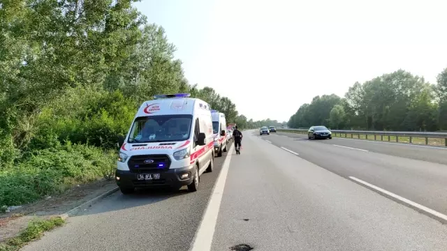 TEM'de kontrolden çıkan otomobil ağaçlık alana uçtu: 3 yaralı