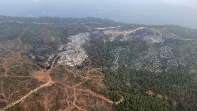 Soğutma çalışması süren ormanlık alandaki yangın yeniden alevlendi