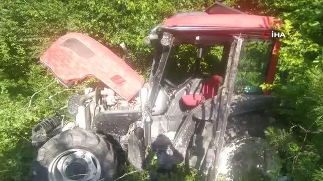 Ot biçerken traktörle uçuruma yuvarlandı