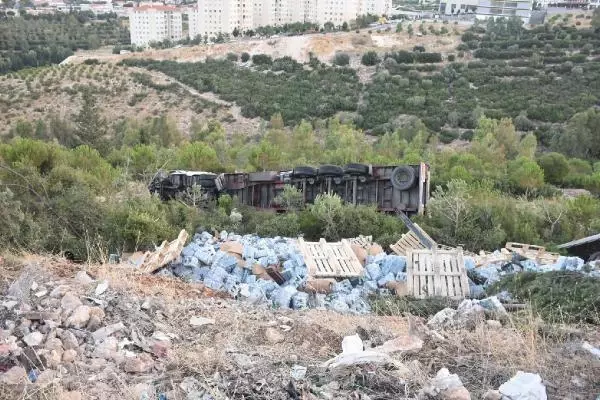 SÜRÜCÜSÜNÜN İÇİNDE UYUDUĞU TIR, HAREKET EDİP ORMANLIK ALANA DEVRİLDİ