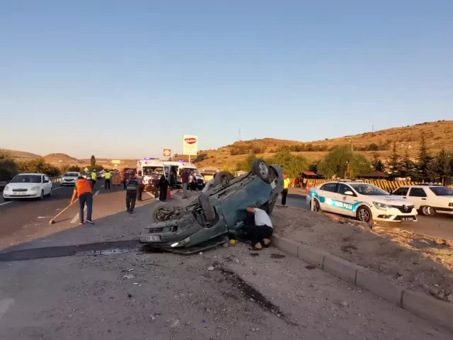 Takla atan araçtaki 5 kişilik aile ölümden döndü