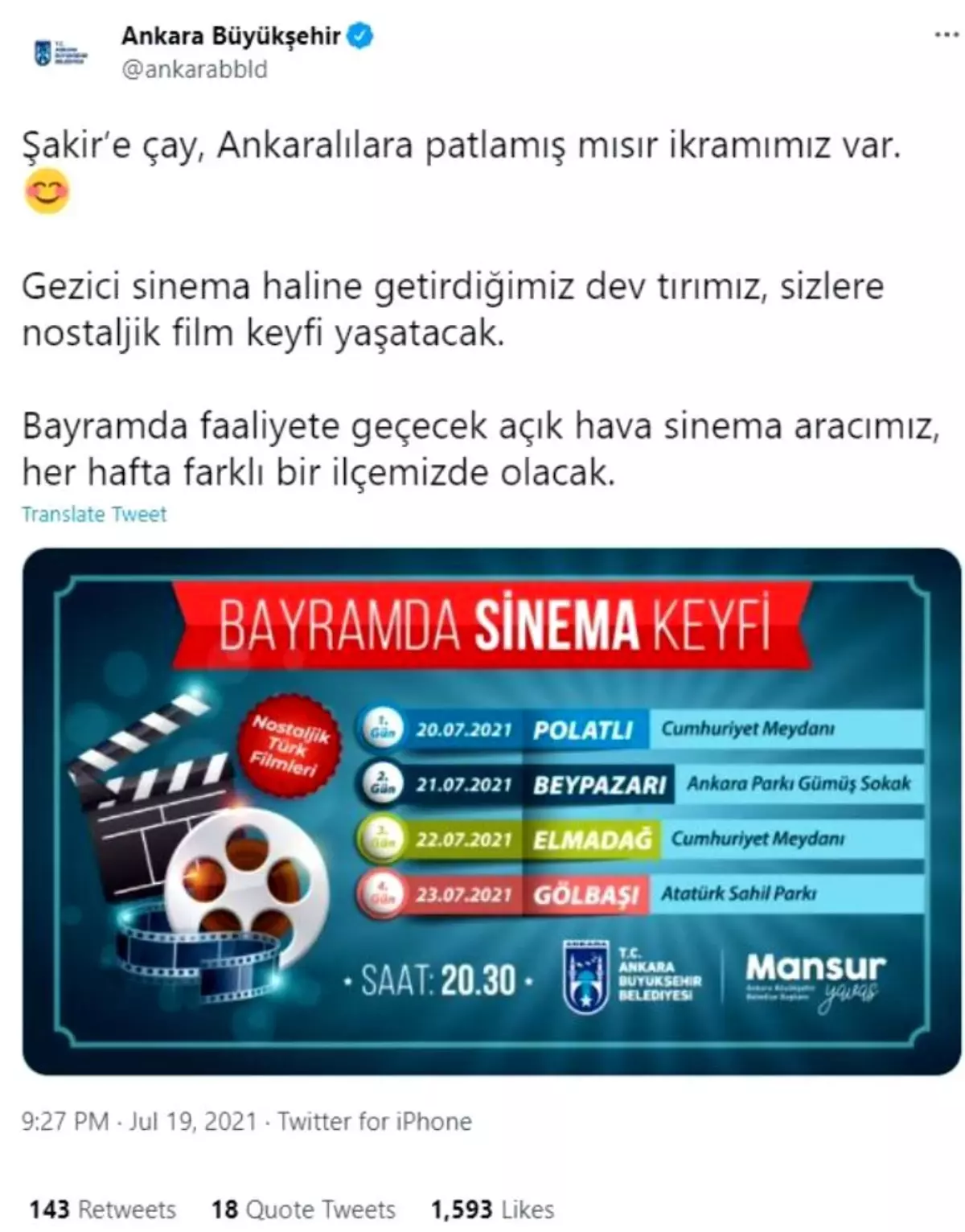 AÇIK HAVADA SİNEMA GÜNLERİ BAŞLIYOR