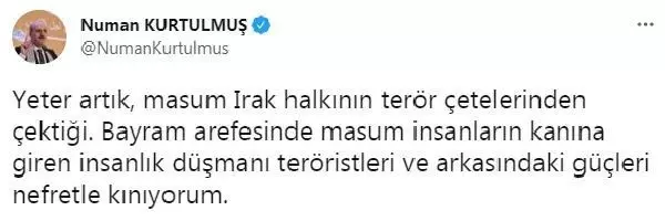 Son dakika haberi | AK Parti Genel Başkanvekili Kurtulmuş'tan Irak'taki terör saldırına ilişkin açıklama Son dakika haberi | AK Parti Genel Başkanvekili Kurtulmuş'tan Irak'taki terör saldırına ilişkin açıklama