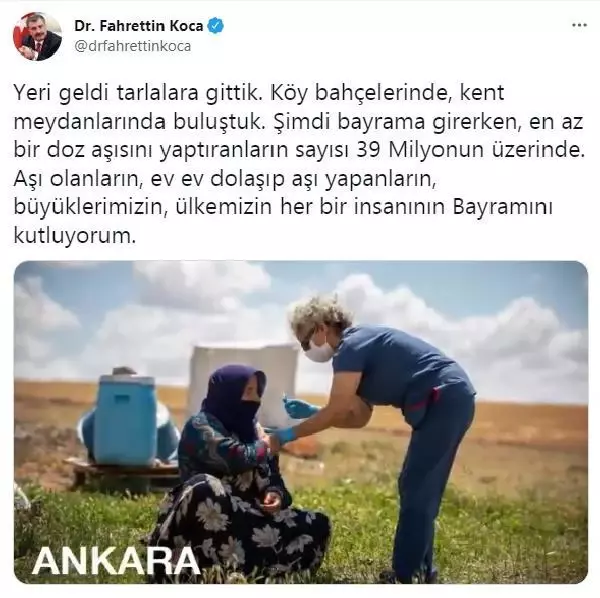 Bakan Koca'dan Bayram mesajı: Ülkemizin her bir insanının Bayramını kutluyorum Bakan Koca'dan Bayram mesajı: Ülkemizin her bir insanının Bayramını kutluyorum
