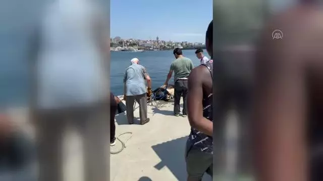 Haliç'te suya düşen büyükbaş kurbanlığı deniz polisi kurtardı