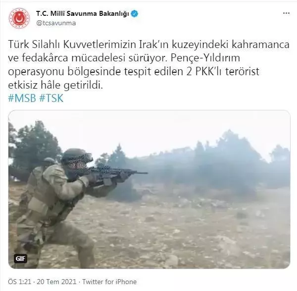 Son dakika haber! MSB: 2 PKK'lı terörist etkisiz hale getirildi Son dakika haber! MSB: 2 PKK'lı terörist etkisiz hale getirildi