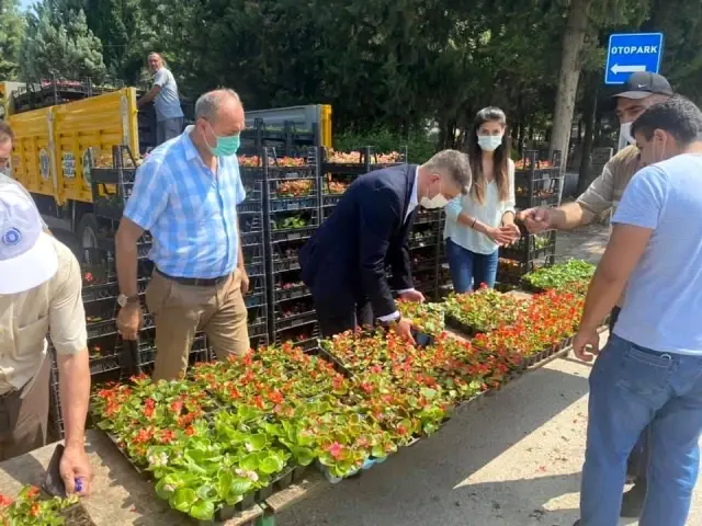 Bursa'da mezarlık ziyaretçilerine ücretsiz çiçek Bursa'da mezarlık ziyaretçilerine ücretsiz çiçek