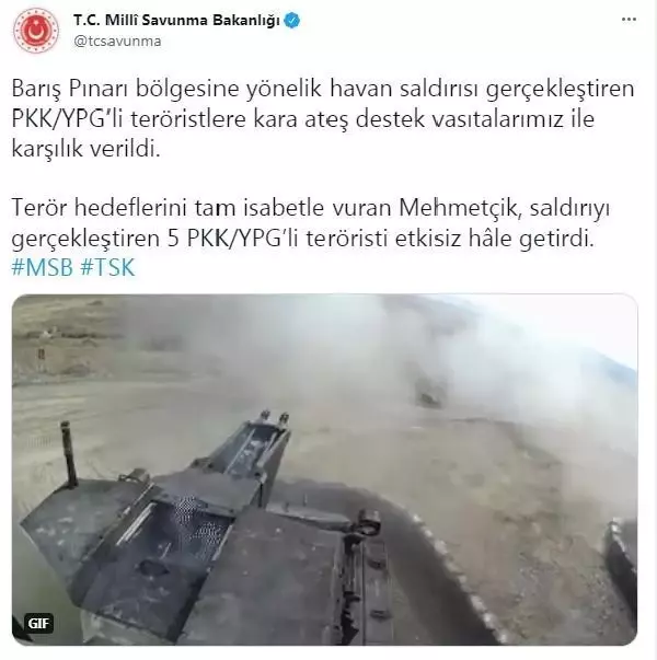 Son dakika: MSB: PKK/YPG'li 5 terörist etkisiz hale getirildi Son dakika: MSB: PKK/YPG'li 5 terörist etkisiz hale getirildi