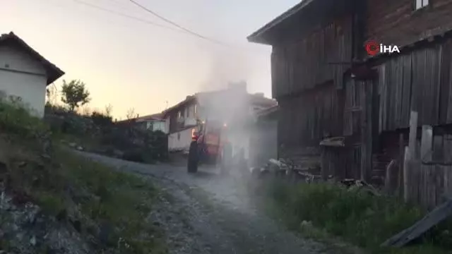 Muhtar köyü sineklere karşı ilaçlıyor