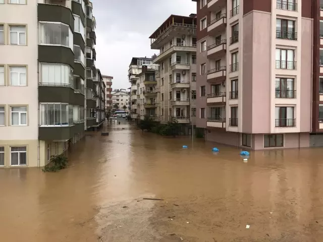 Arhavi'de derenin taşması sonucu bazı ev ve iş yerlerini su bastı - Sel suyuna kapılan otomobil (2)