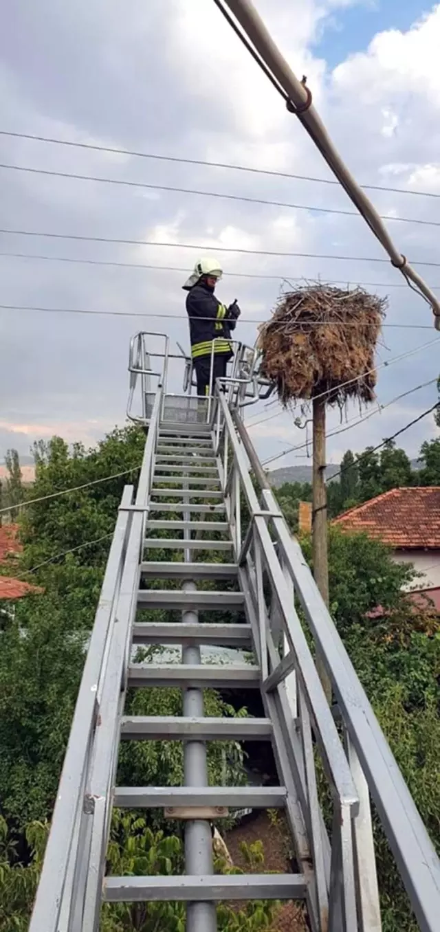 Ayağına ip dolanan Leylek İtfaiye tarafından kurtarıldı