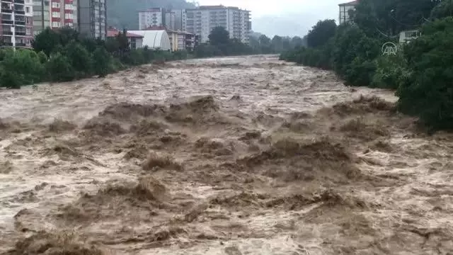 Fındıklı'da sağanak nedeniyle Arılı Deresi taştı (1)