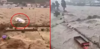 Bayram zehir oldu! Felaketi yaşayan Doğu Karadeniz'de araçlar böyle sürüklendi