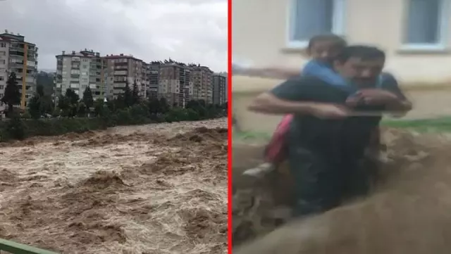 Geçen hafta felaketi yaşayan Rize yine sele teslim! Evleri su bastı, şehirde mahsur kalanlar var