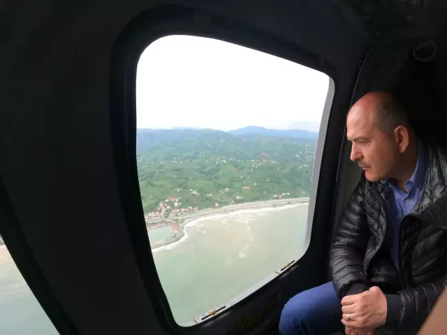 Son dakika! İçişleri Bakanı Soylu, selin etkili olduğu alanları havadan inceledi
