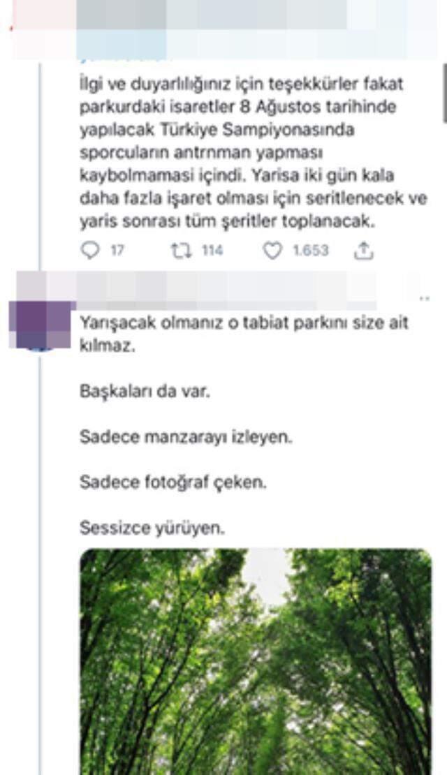 Polonezköy'de vatandaşın çöp zannedip söktüğü şeritler yüzünden sporcular ormanda kayboldu