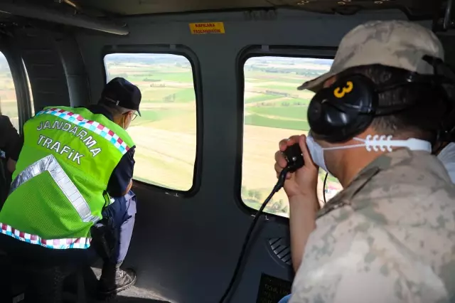 Kara yollarındaki trafik helikopterle denetlendi