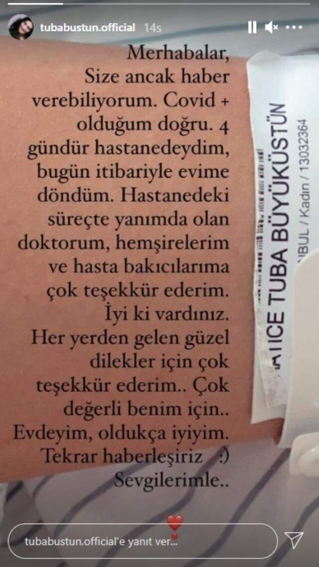 Koronavirüse yakalanan Tuba Büyüküstün'den ilk açıklama: 4 gün hastanede tedavi gördüm Koronavirüse yakalanan Tuba Büyüküstün'den ilk açıklama: 4 gün hastanede tedavi gördüm