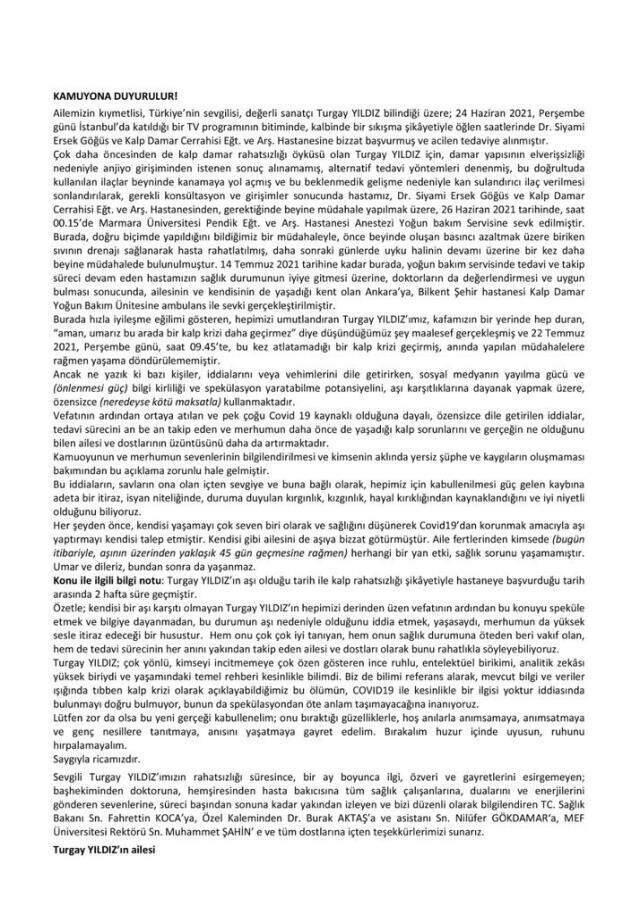 Sanatçı Turgay Yıldız korona aşısı yüzünden mi öldü? Ailesi iddialara yanıt verdi