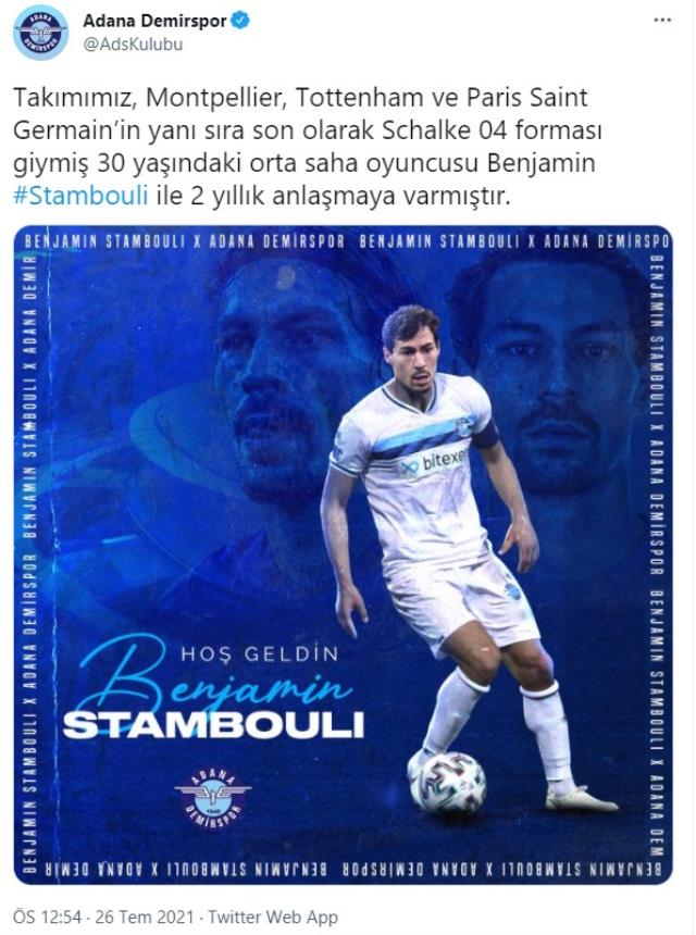Adana Demirspor, Benjamin Stambouli'yle 2 yıllık anlaşmaya vardı