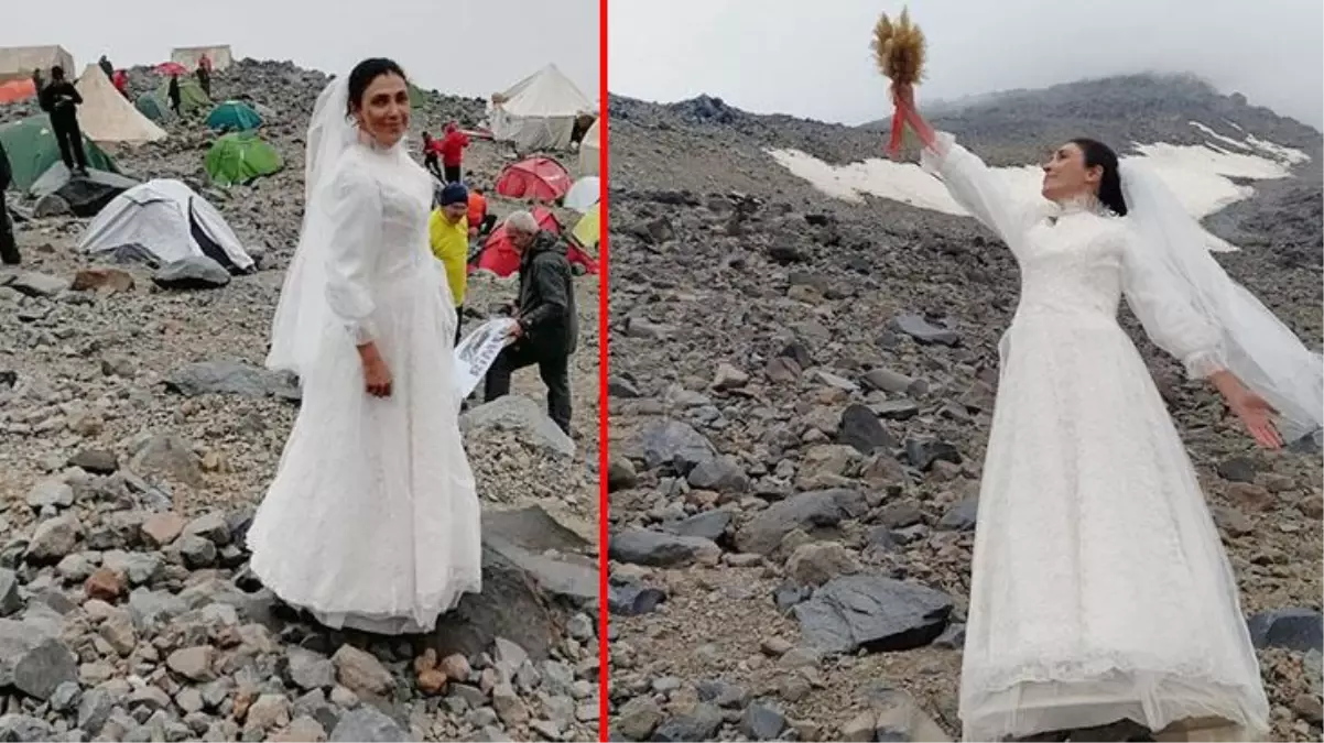 Kadınlara ve çocuklara şiddeti kınamak için gelinlik giyip Ağrı Dağı ile evlendi