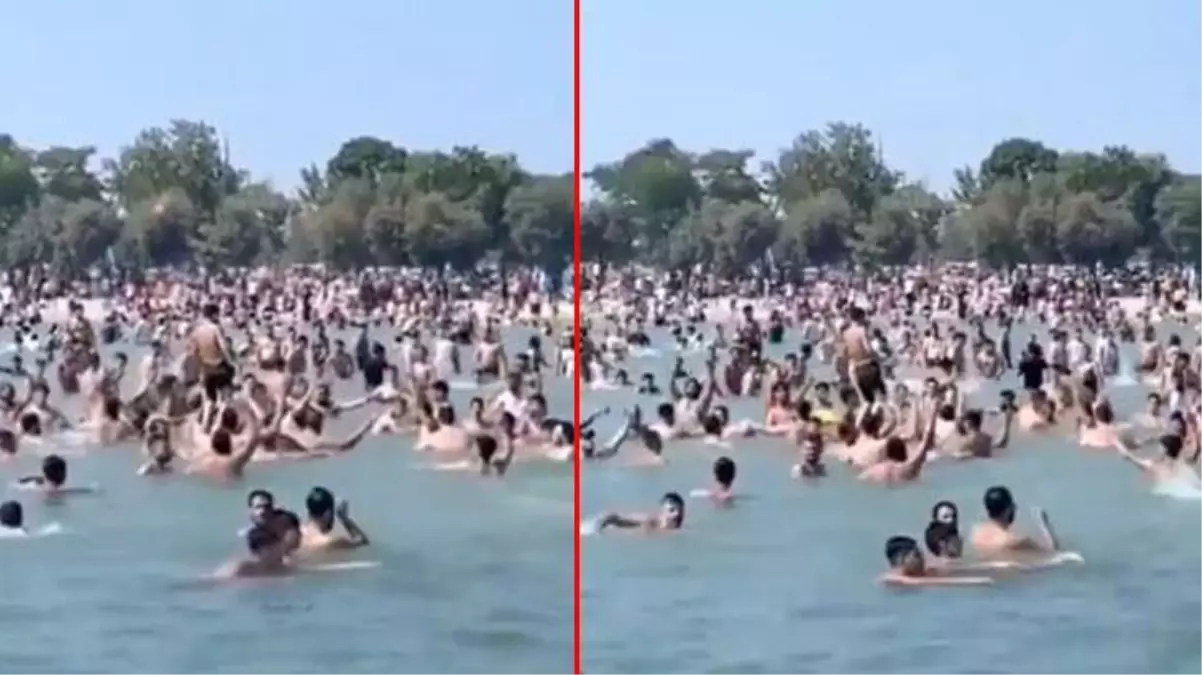 İstanbul'un göbeğindeki plajda ilginç anlar! Suriyeliler