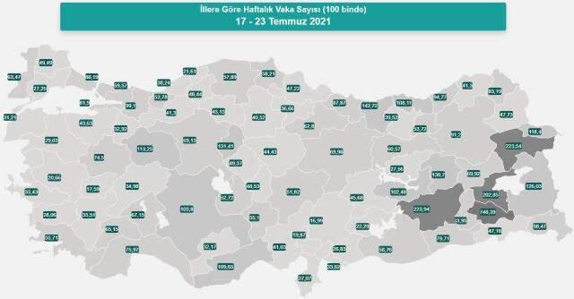 İl il koronavirüs vaka sayıları kaçtır? 17-23 Temmuz İl il güncel koronavirüs risk haritası ve haftalık vaka sayıları açıklandı mı?