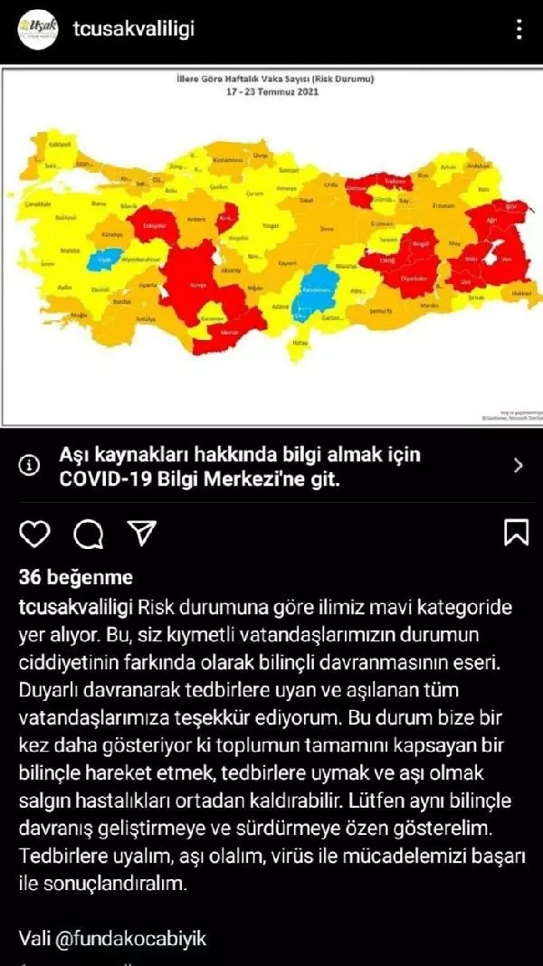 Uşak yeniden 'mavi kategori'ye döndü