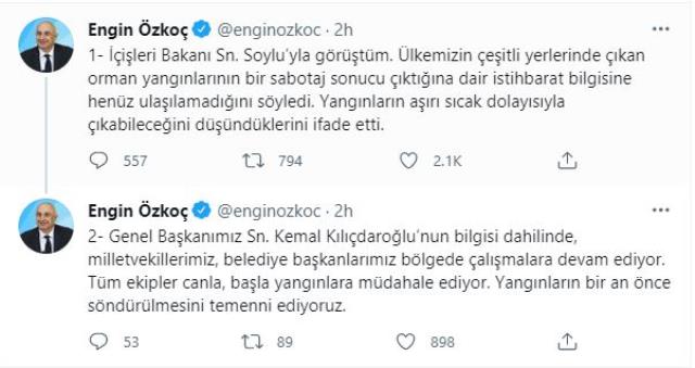 CHP'li Engin Özkoç, Bakan Soylu'ya sabotaj iddiasını sordu: Sabotaj bulgusu yok, aşırı sıcaklıklar üzerinde duruluyor