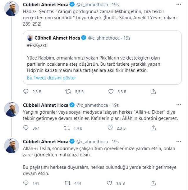 Türkiye yangınlarla boğuşurken Cübbeli Ahmet Hoca'dan dikkat çeken bir çıkış geldi: Tekbirler yangını söndürür