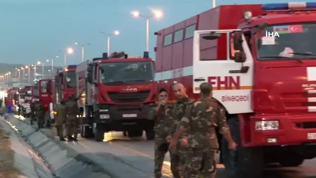Son dakika haber | Azerbaycan'ın Türkiye'ye destek için gönderdiği 220 kişilik ekip ve 53 itfaiye aracı yola çıktı