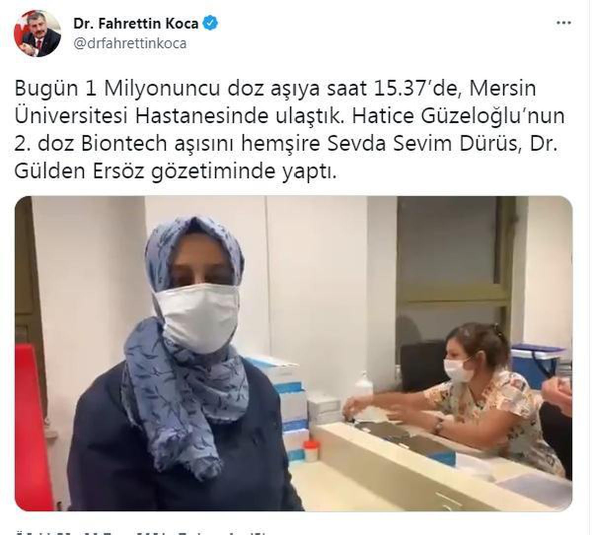 Bakan Koca: 1 milyonuncu doz aşı Mersin'de yapıldı