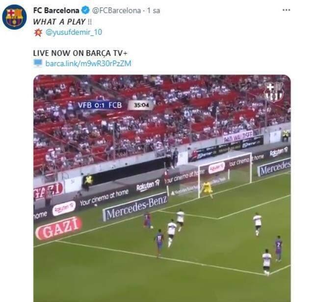 Barcelona'da forma giyen Türk yıldız Yusuf Demir'den klas gol! Katalan devinin paylaşımı beğeni yağmuruna tutuldu Barcelona'da forma giyen Türk yıldız Yusuf Demir'den klas gol! Katalan devinin paylaşımı beğeni yağmuruna tutuldu
