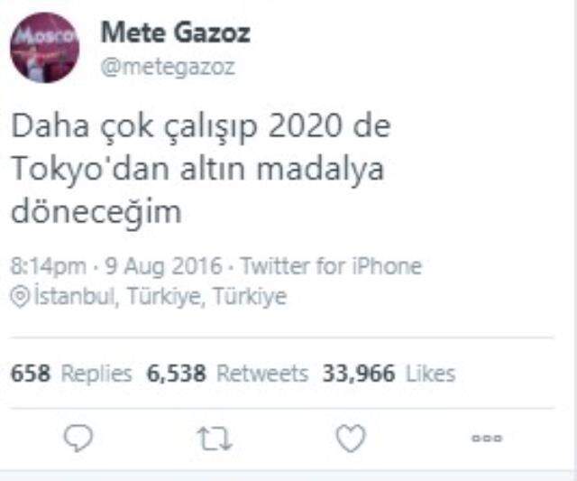 Mete efsane oldu! 2016 yılında, '2020' Tokyo'da şampiyon olacağım' paylaşımı yapan sporcumuz dediğini yaptı Mete efsane oldu! 2016 yılında, '2020' Tokyo'da şampiyon olacağım' paylaşımı yapan sporcumuz dediğini yaptı