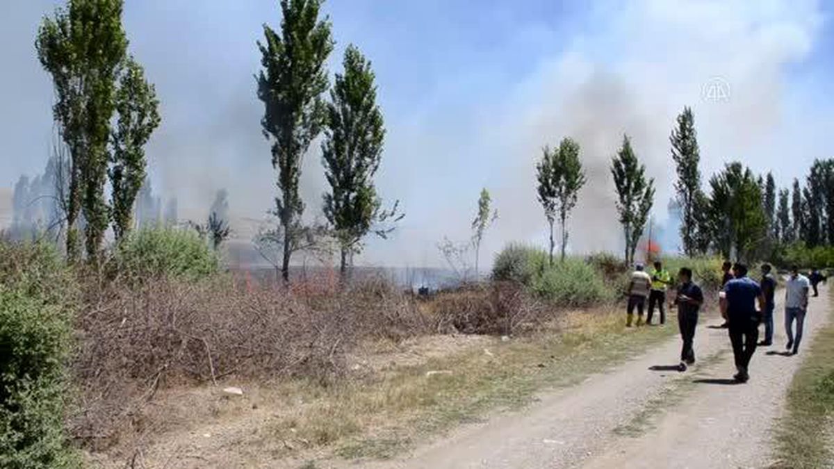 Tarlada çıkan, elma bahçesine de sıçrayan yangın söndürüldü
