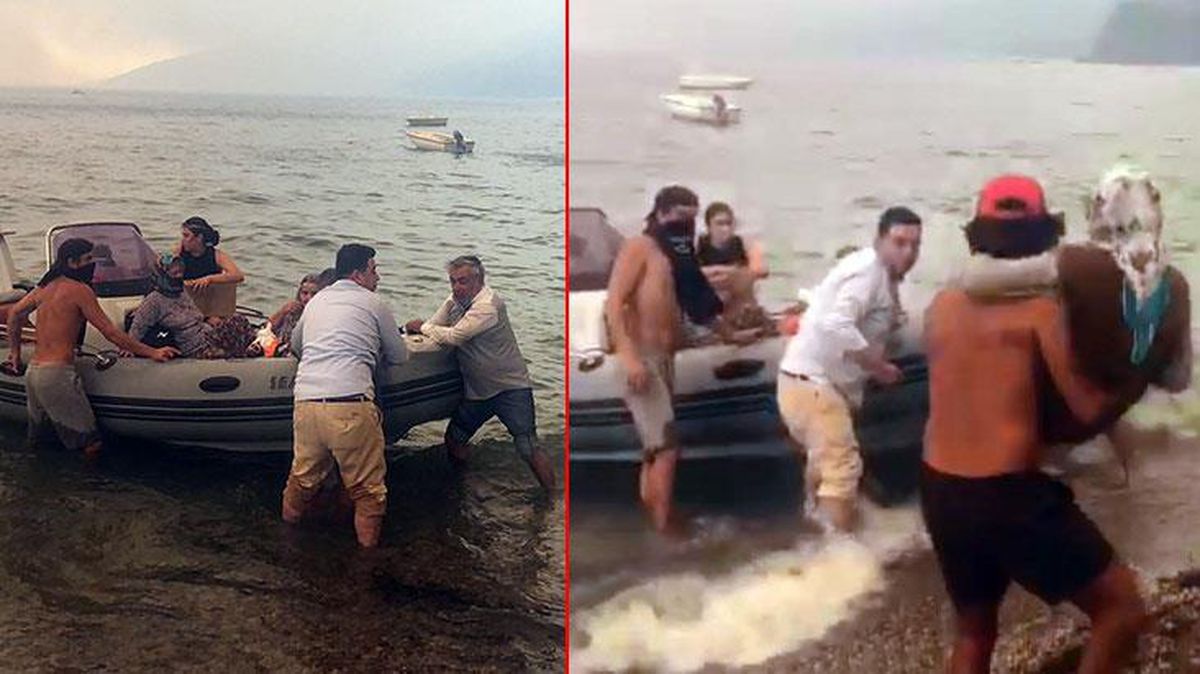 Alevlerin bir anda şiddetlendiği Bodrum'da kaçış anları! Mahalle sakinleri tekne ve botlarla tahliye edildi