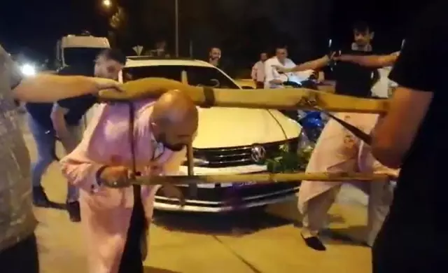 Damada boyunduruk takıp araç çektirdiler